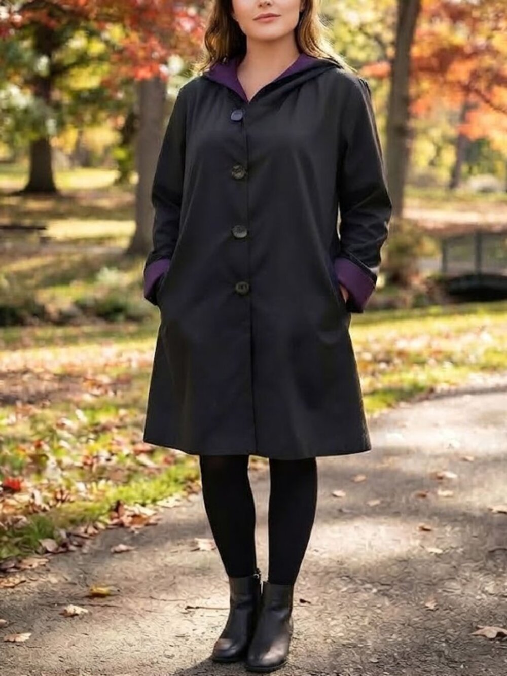 Janska Reversible Swing Raincoat Black and Purple Size Large